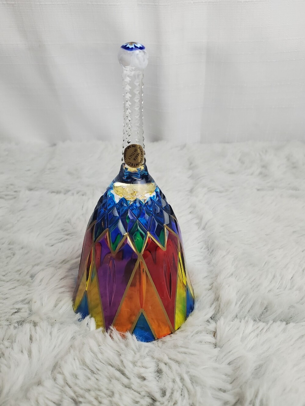 VTG Murano Glass Bell HandBlown Italy Venetian Jewel Gold Trim Millefiori Finial